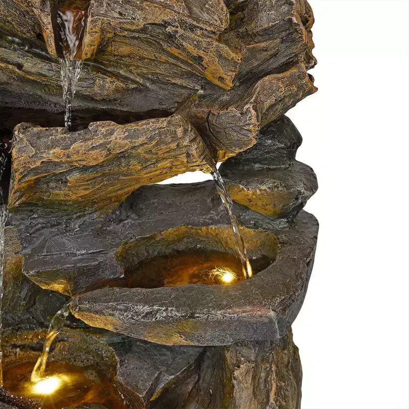 Fontaine de roche en cascade : en résine, avec éclairage LED, décoration extérieure et motorisée