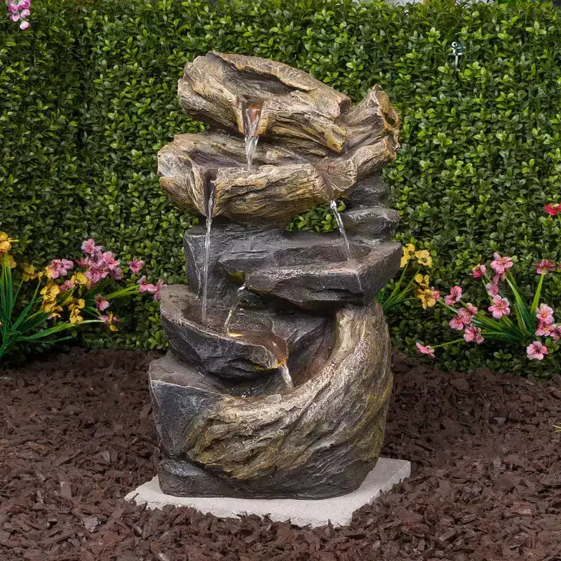 Fontaine de roche en cascade : en résine, avec éclairage LED, décoration extérieure et motorisée