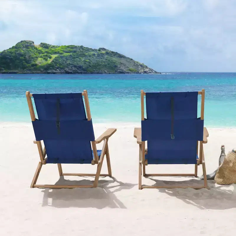 Chaise longue de plage pliante en bois résistant aux intempéries pour l'extérieur