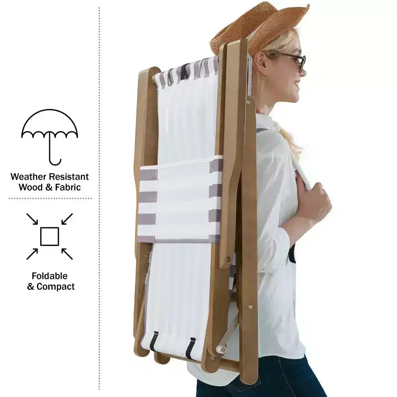 Chaise longue de plage pliante en bois résistant aux intempéries pour l'extérieur