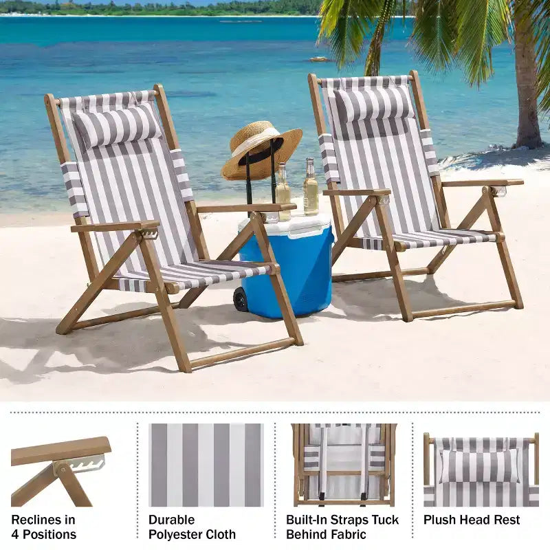 Chaise longue de plage pliante en bois résistant aux intempéries pour l'extérieur