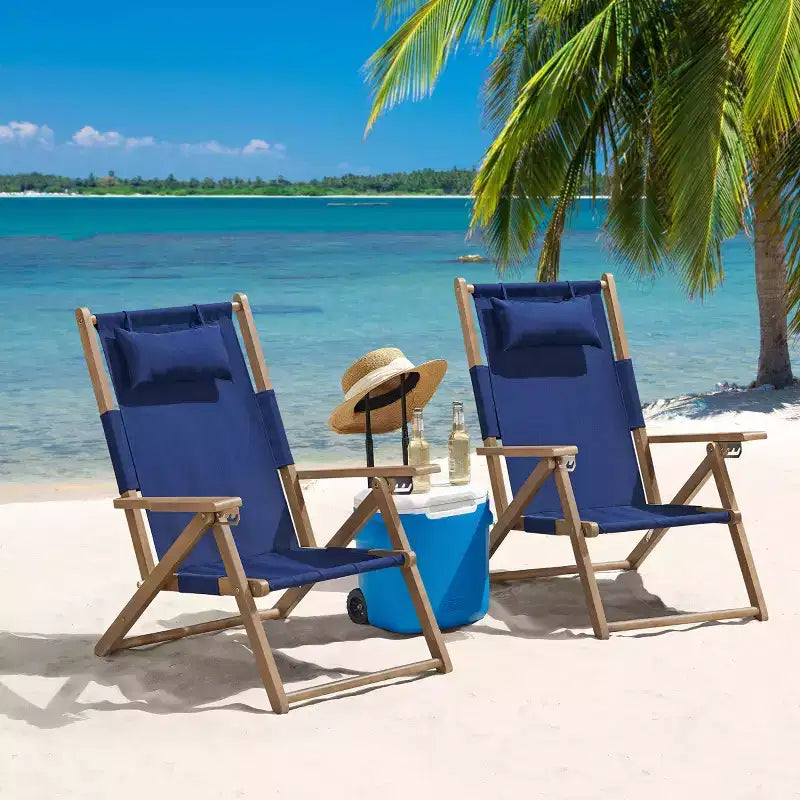 Chaise longue de plage pliante en bois résistant aux intempéries pour l'extérieur
