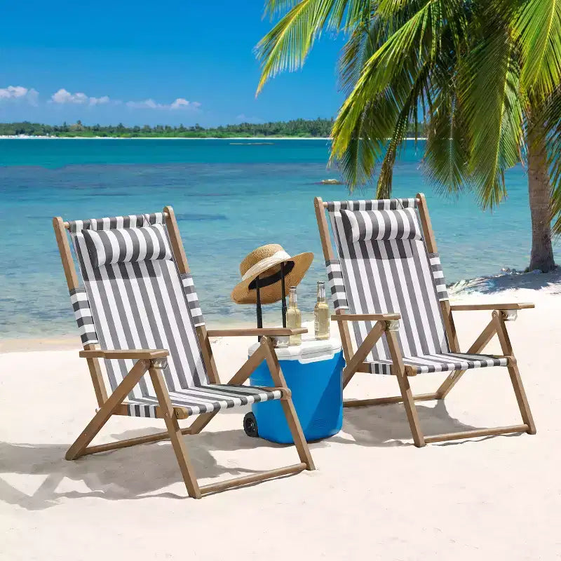 Chaise longue de plage pliante en bois résistant aux intempéries pour l'extérieur