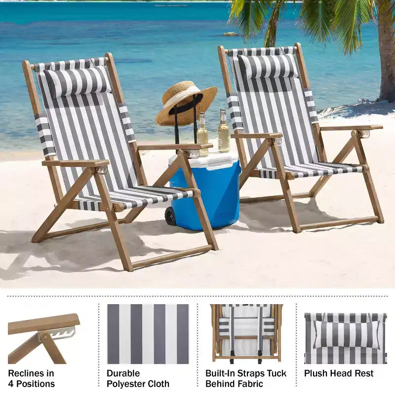 Chaise longue de plage pliante en bois résistant aux intempéries pour l'extérieur