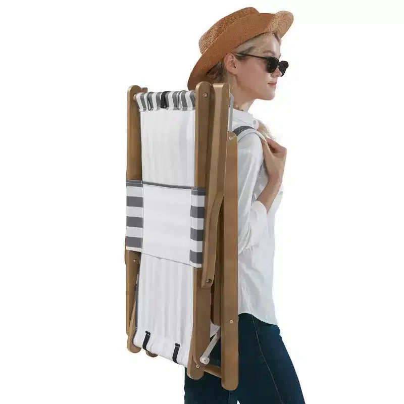 Chaise longue de plage pliante en bois résistant aux intempéries pour l'extérieur