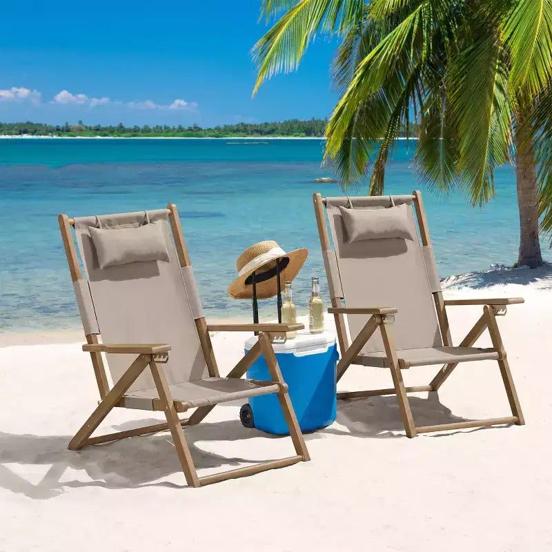 Chaise longue de plage pliante en bois résistant aux intempéries pour l'extérieur