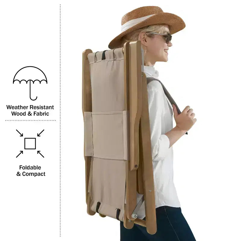 Chaise longue de plage pliante en bois résistant aux intempéries pour l'extérieur
