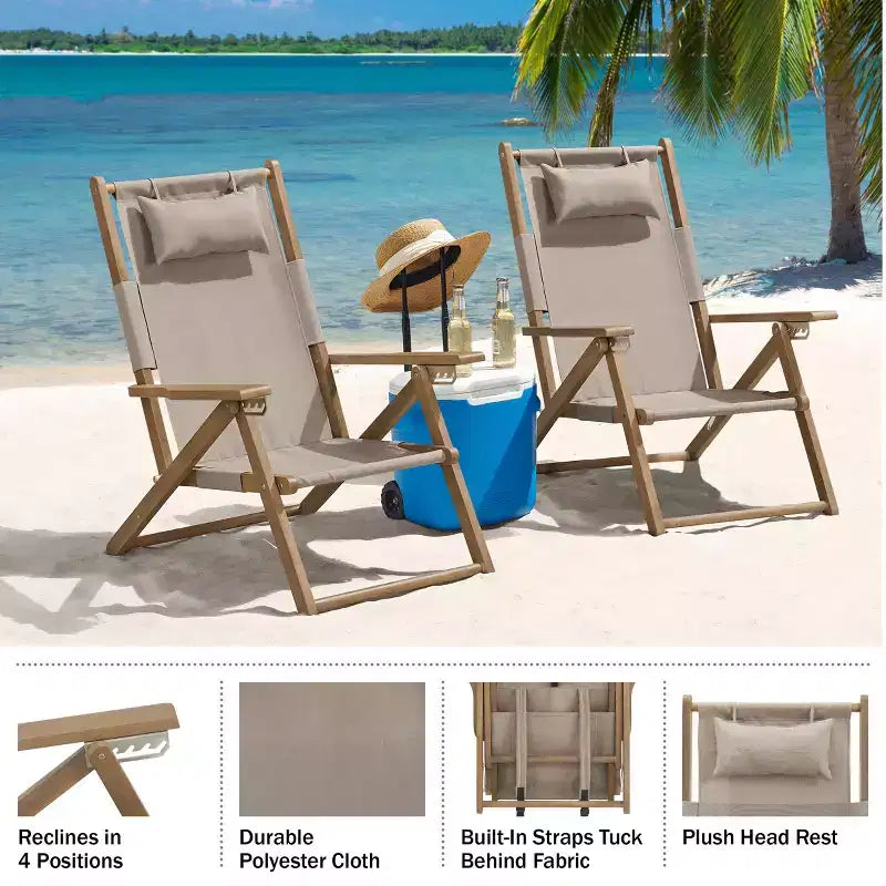 Chaise longue de plage pliante en bois résistant aux intempéries pour l'extérieur