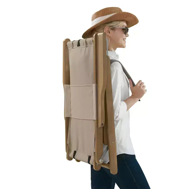 Chaise longue de plage pliante en bois résistant aux intempéries pour l'extérieur