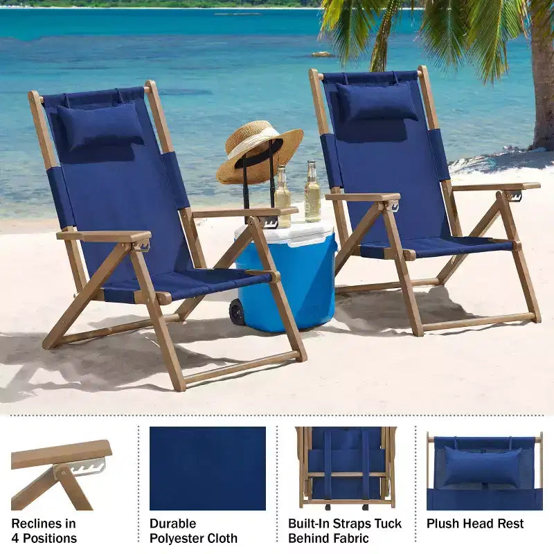 Chaise longue de plage pliante en bois résistant aux intempéries pour l'extérieur