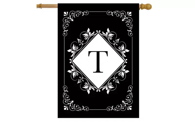 Drapeau de maison extérieur noir et blanc lettre T