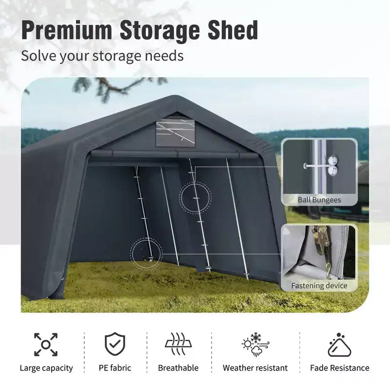 Abri de stockage extérieur portable - Deux tentes de garage spacieuses avec portes à glissière enroulables sont disponibles.