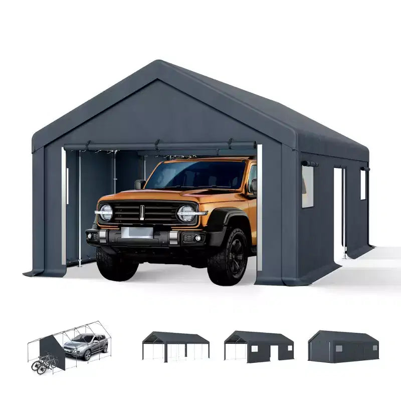 Abri de stockage extérieur portable - Deux tentes de garage spacieuses avec portes à glissière enroulables sont disponibles.