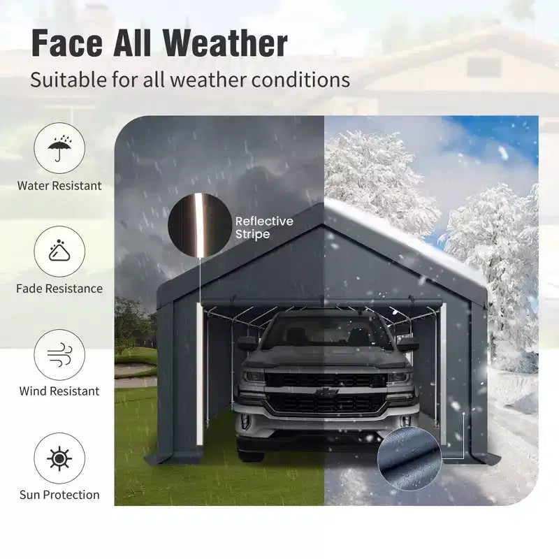 Abri de stockage extérieur portable - Deux tentes de garage spacieuses avec portes à glissière enroulables sont disponibles.