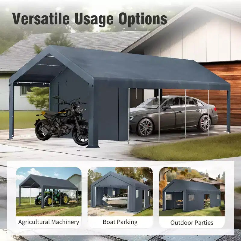 Abri de stockage extérieur portable - Deux tentes de garage spacieuses avec portes à glissière enroulables sont disponibles.