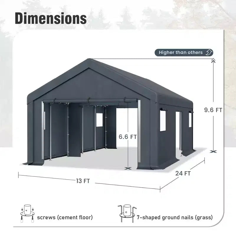 Abri de stockage extérieur portable - Deux tentes de garage spacieuses avec portes à glissière enroulables sont disponibles.