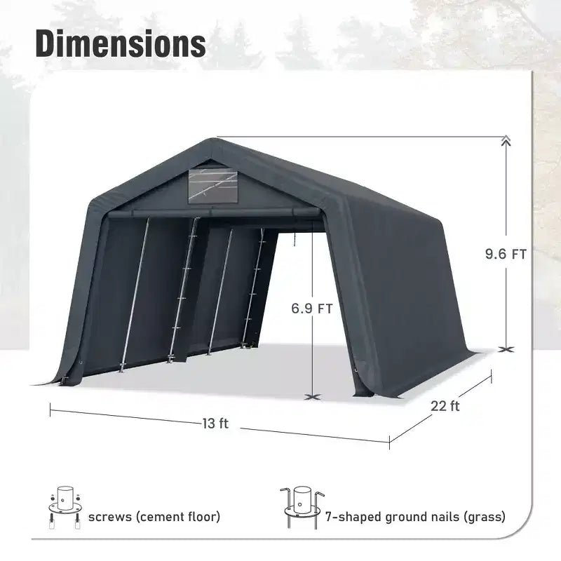 Abri de stockage extérieur portable - Deux tentes de garage spacieuses avec portes à glissière enroulables sont disponibles.