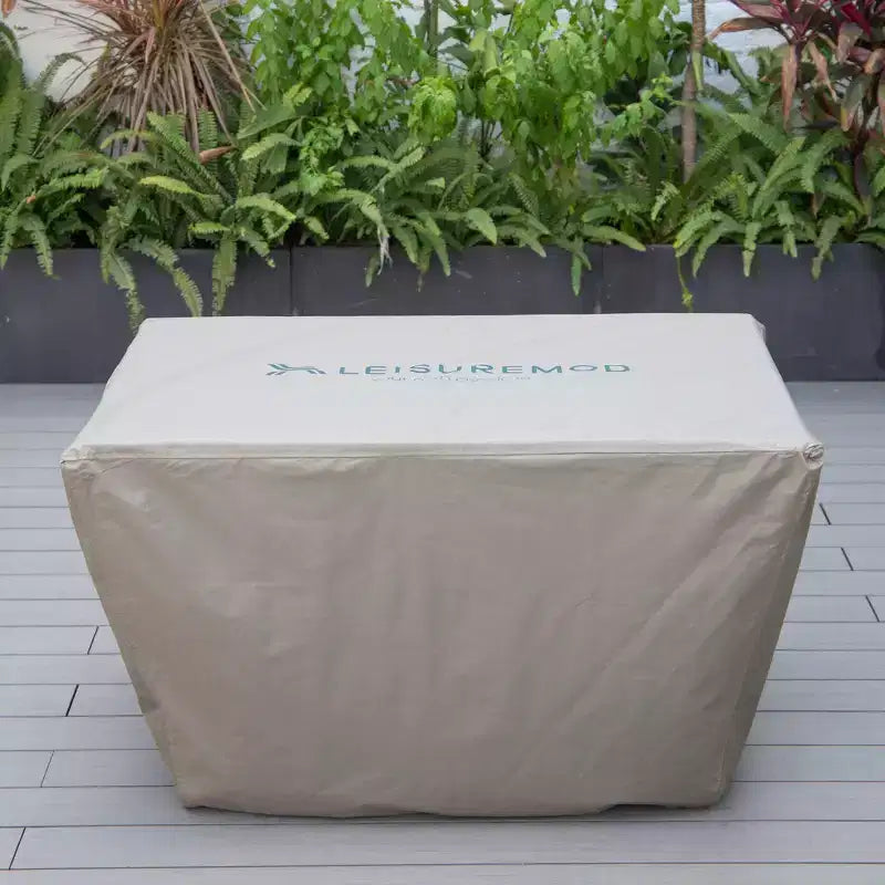 Housse rectangulaire pour brasero de table, imperméable et résistante aux UV, adaptée aux terrasses, balcons ou porches extérieurs.