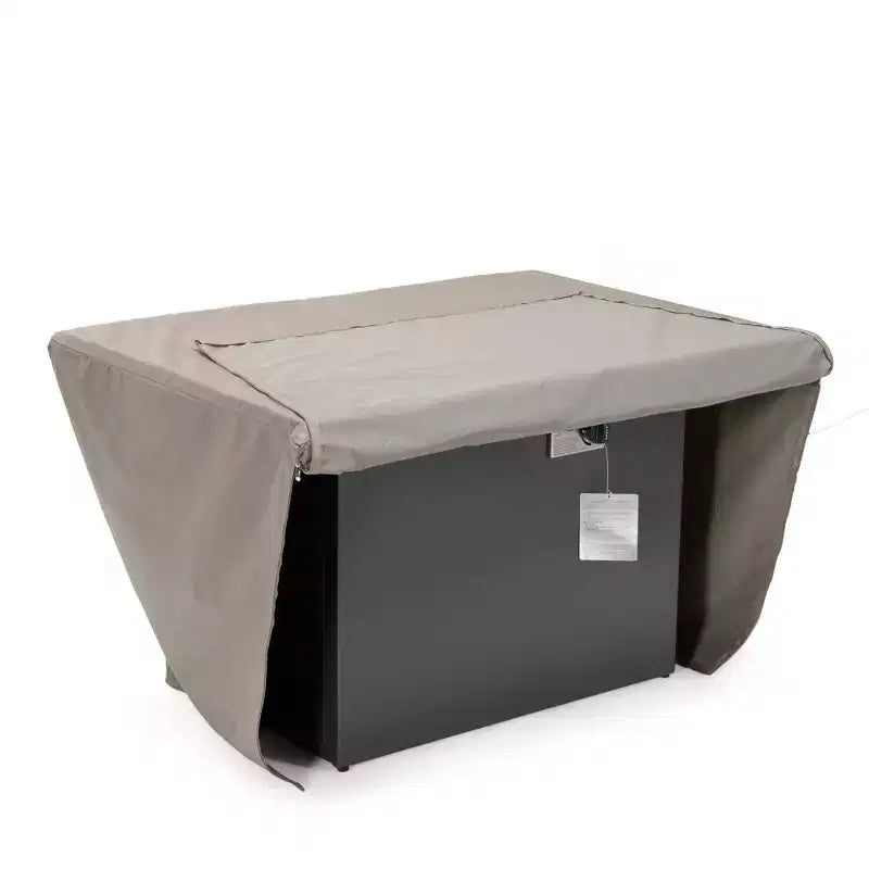 Housse rectangulaire pour brasero de table, imperméable et résistante aux UV, adaptée aux terrasses, balcons ou porches extérieurs.
