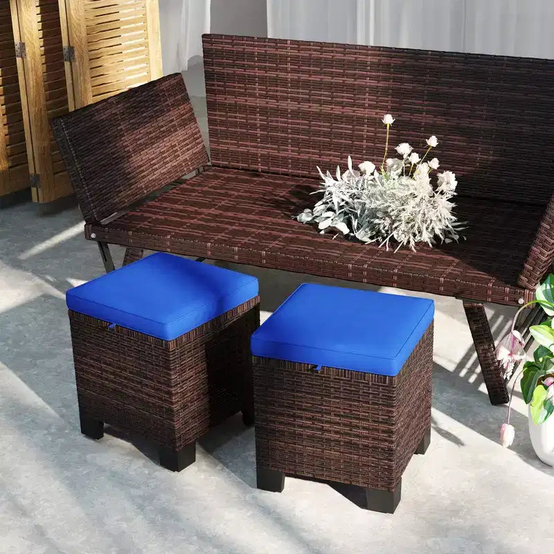 Repose-Pieds d'Extérieur en Osier avec Coussin, Trois-en-un