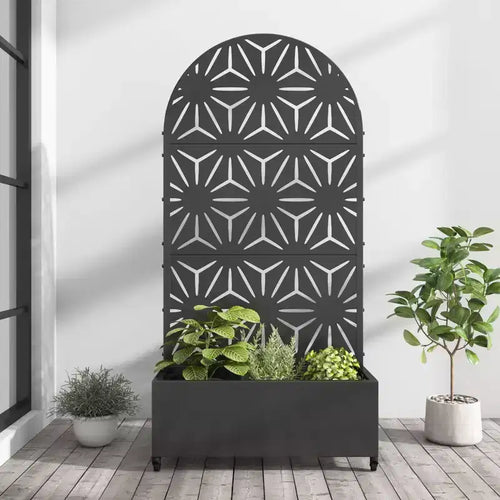Black Wrought Iron Arch Planter Box with Climbing Rack (Star Shape )