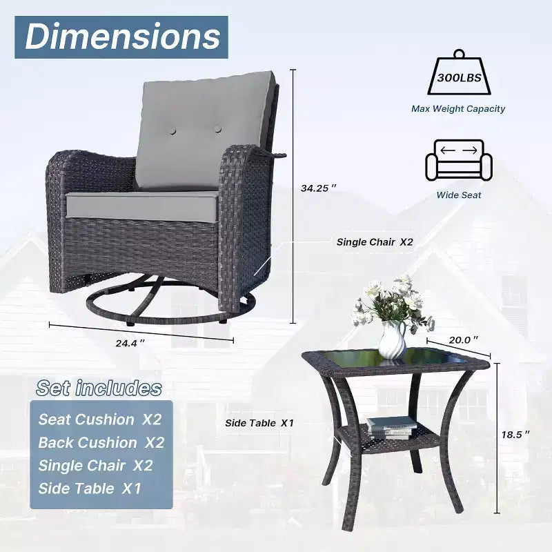 Table et chaises de salle à manger rotatives en rotin d'extérieur
