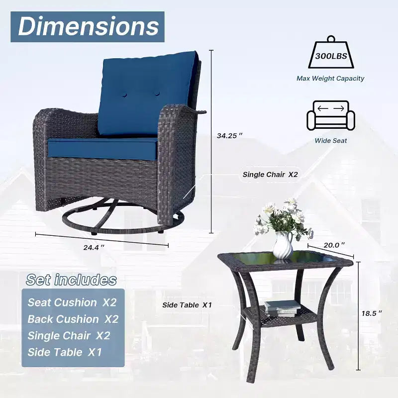 Table et chaises de salle à manger rotatives en rotin d'extérieur