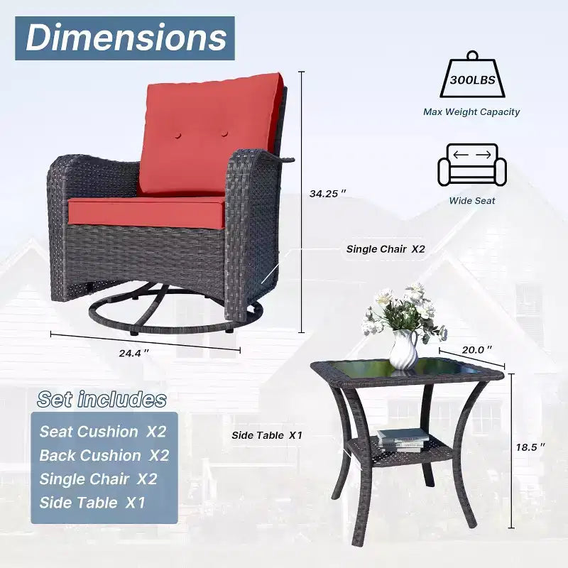 Table et chaises de salle à manger rotatives en rotin d'extérieur