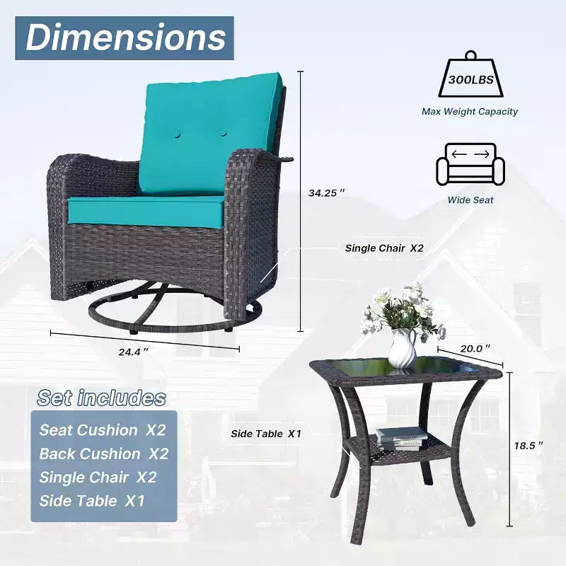 Table et chaises de salle à manger rotatives en rotin d'extérieur
