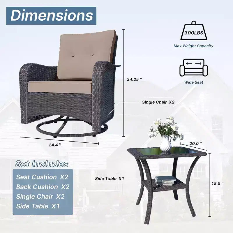 Table et chaises de salle à manger rotatives en rotin d'extérieur