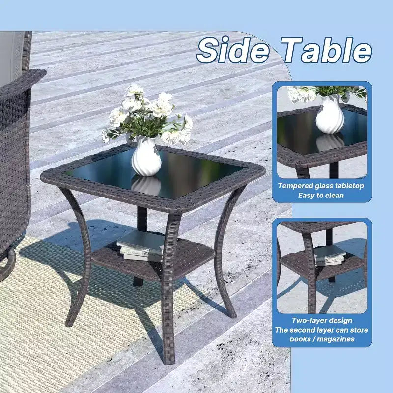 Table et chaises de salle à manger rotatives en rotin d'extérieur