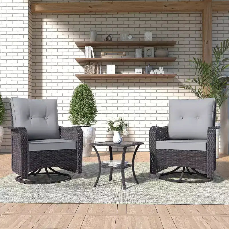 Table et chaises de salle à manger rotatives en rotin d'extérieur