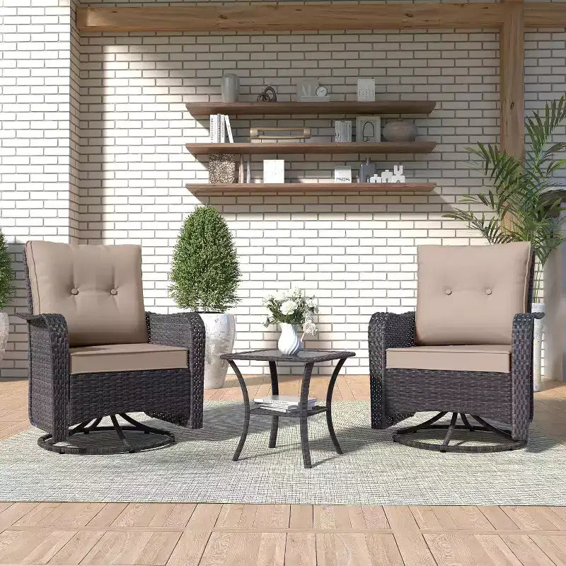 Table et chaises de salle à manger rotatives en rotin d'extérieur