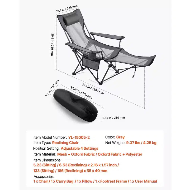 Chaise longue pliable portable pour adulte, chaise de plage en maille