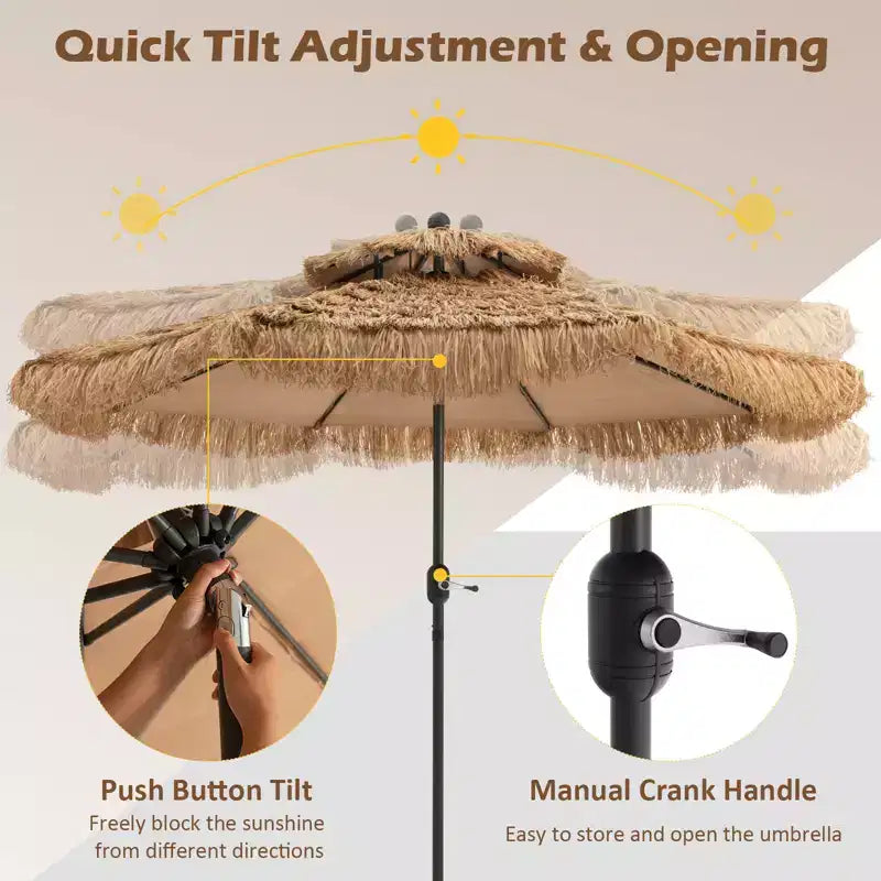 Parasol extérieur, double auvent, style hawaïen