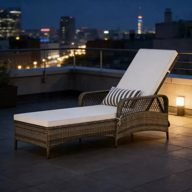 Chaise longue d'extérieur en rotin PE, 6 positions réglables, avec accoudoirs