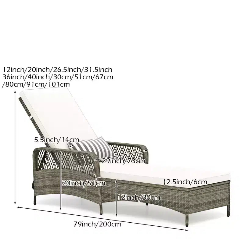 Chaise longue d'extérieur en rotin PE, 6 positions réglables, avec accoudoirs
