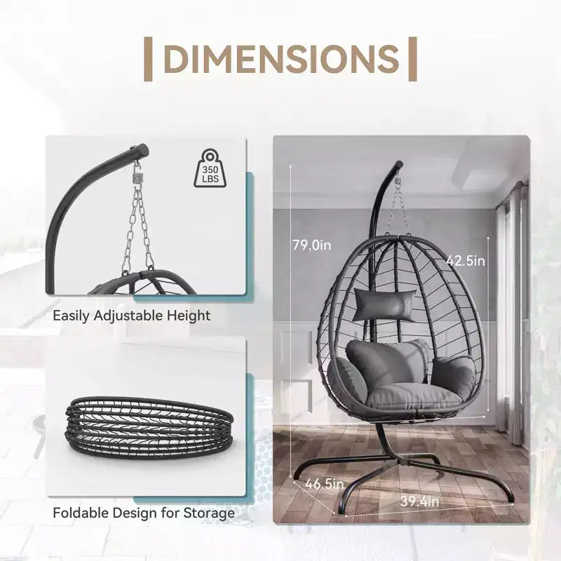 Chaise suspendue en osier en forme d'œuf pour terrasse intérieure/extérieure