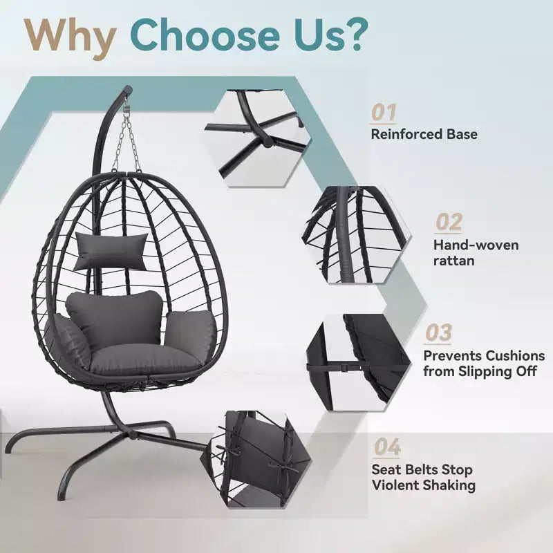 Chaise suspendue en osier en forme d'œuf pour terrasse intérieure/extérieure