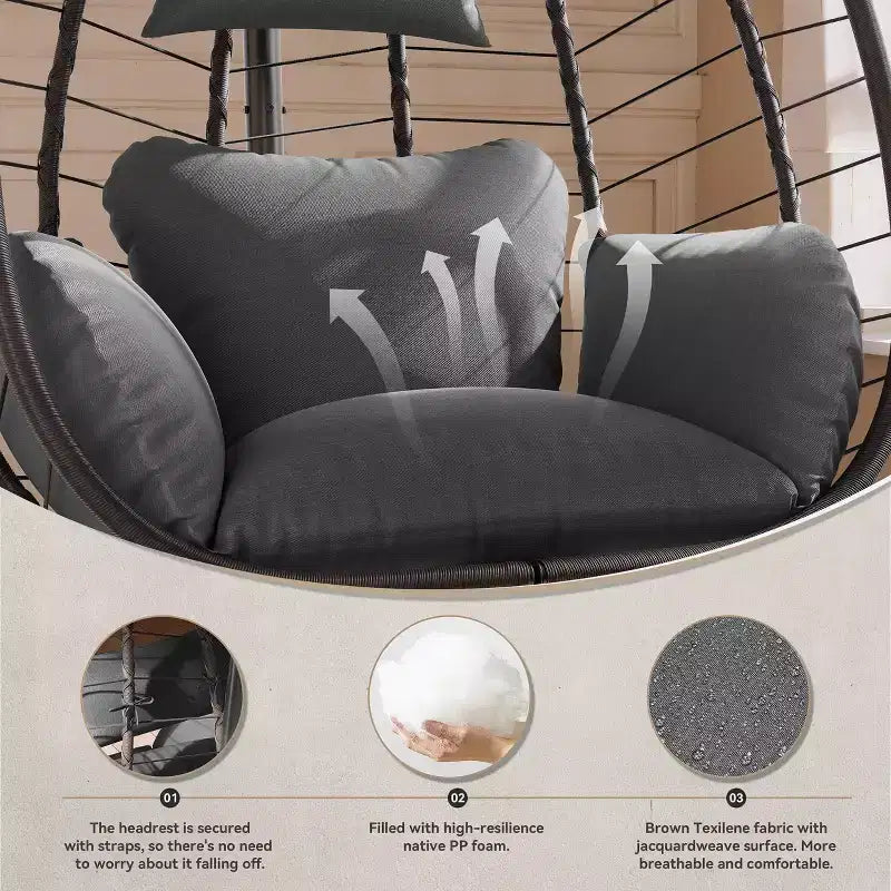 Chaise suspendue en osier en forme d'œuf pour terrasse intérieure/extérieure