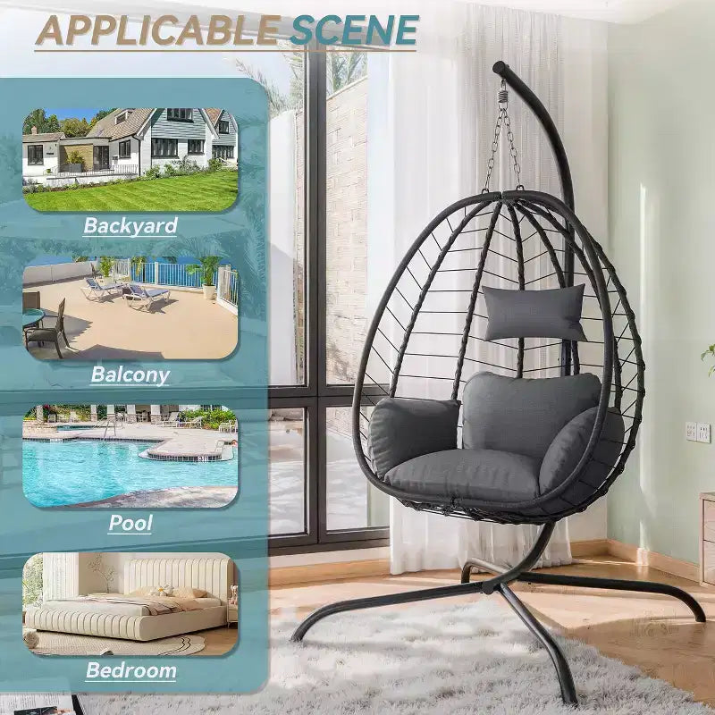 Chaise suspendue en osier en forme d'œuf pour terrasse intérieure/extérieure