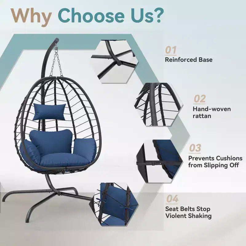 Chaise suspendue en osier en forme d'œuf pour terrasse intérieure/extérieure
