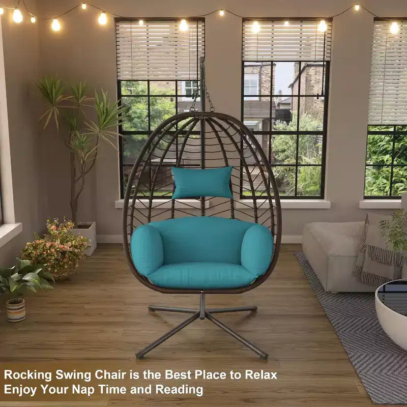 Chaise suspendue en osier en forme d'œuf pour terrasse intérieure/extérieure