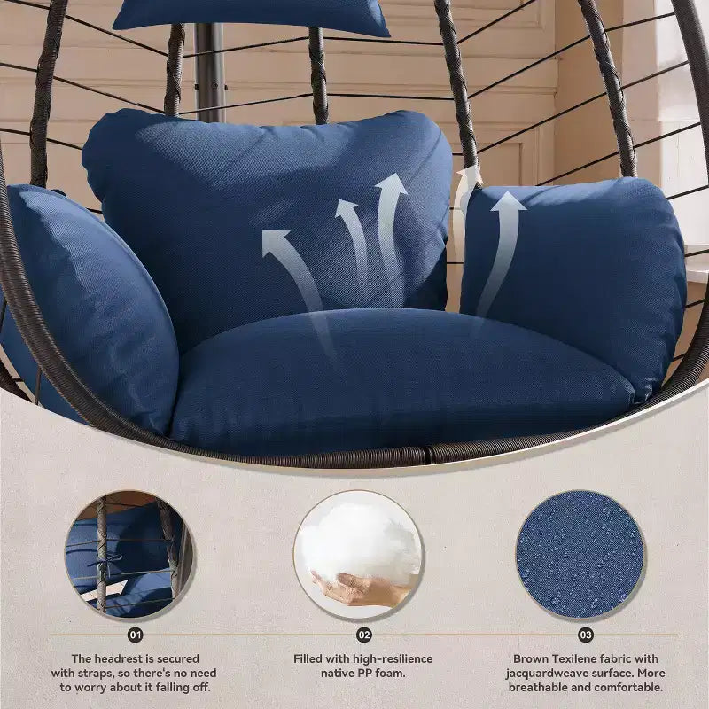 Chaise suspendue en osier en forme d'œuf pour terrasse intérieure/extérieure