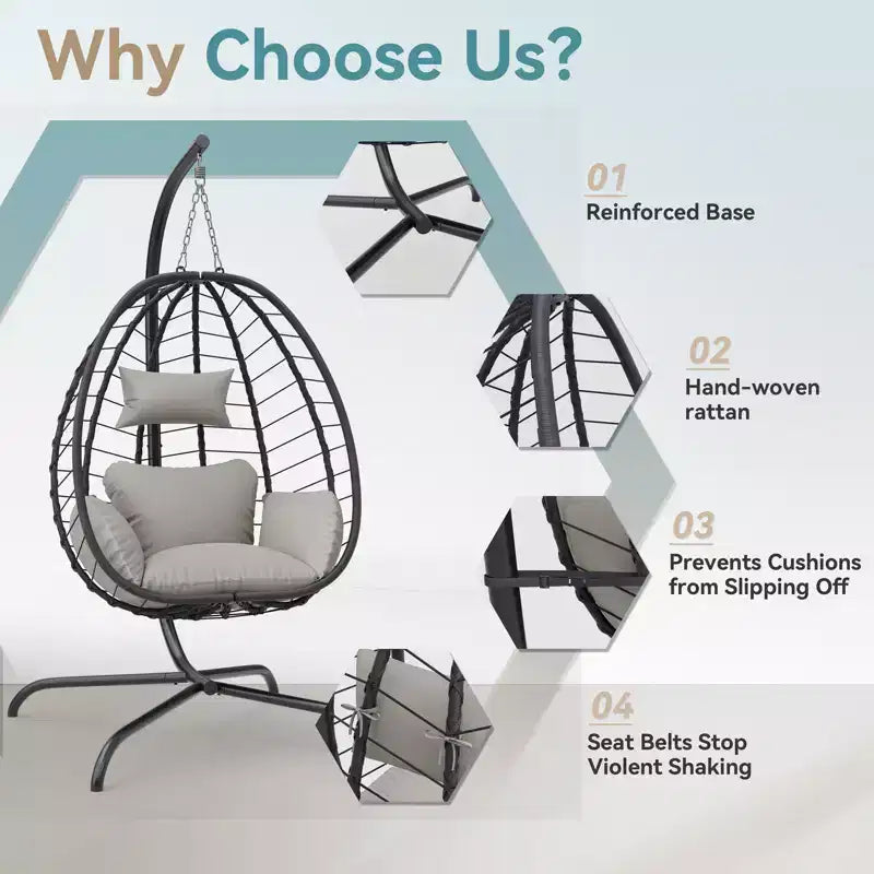 Chaise suspendue en osier en forme d'œuf pour terrasse intérieure/extérieure