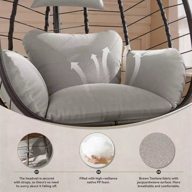Chaise suspendue en osier en forme d'œuf pour terrasse intérieure/extérieure