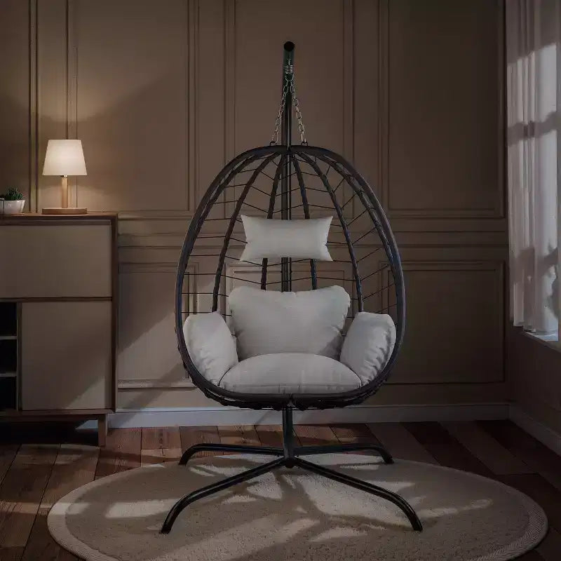 Chaise suspendue en osier en forme d'œuf pour terrasse intérieure/extérieure