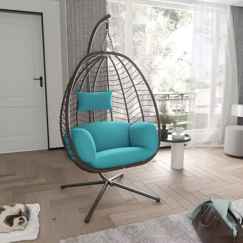 Chaise suspendue en osier en forme d'œuf pour terrasse intérieure/extérieure