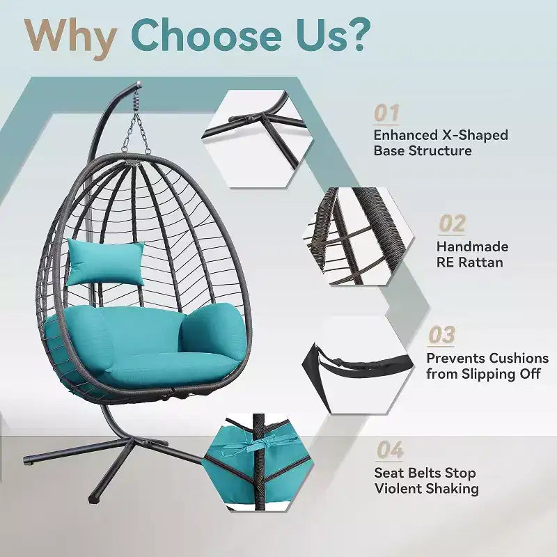 Chaise suspendue en osier en forme d'œuf pour terrasse intérieure/extérieure
