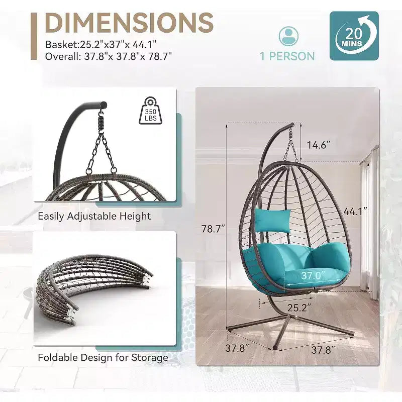 Chaise suspendue en osier en forme d'œuf pour terrasse intérieure/extérieure